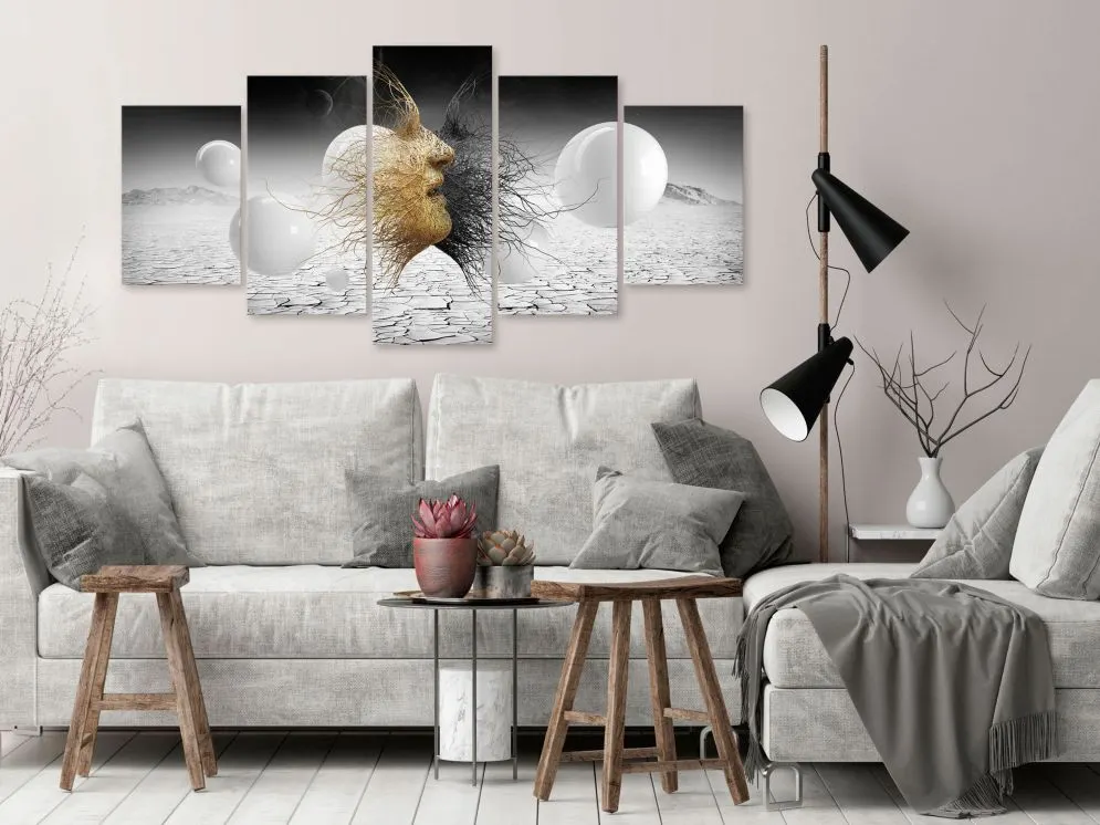 Obraz - Plecione twarze (5-częściowy) szeroki złoty-2