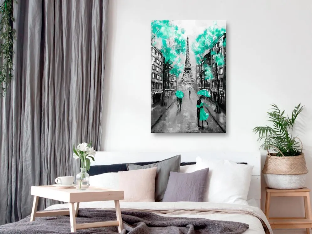 Obraz - Paryskie rendez-vous (1-częściowy) pionowy zielony-2