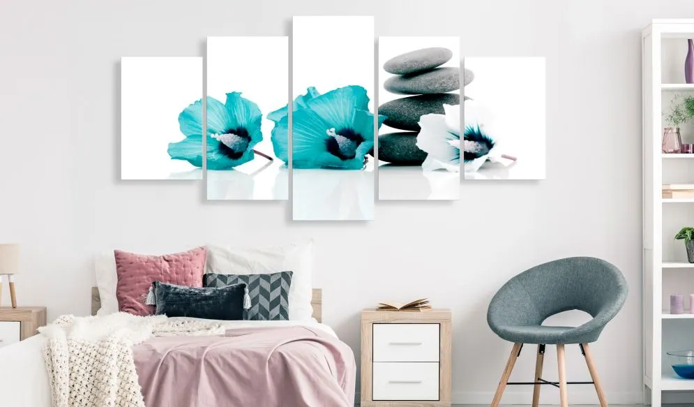 Obraz - Spokojne malwy (5-częściowy) szeroki turkusowy-2