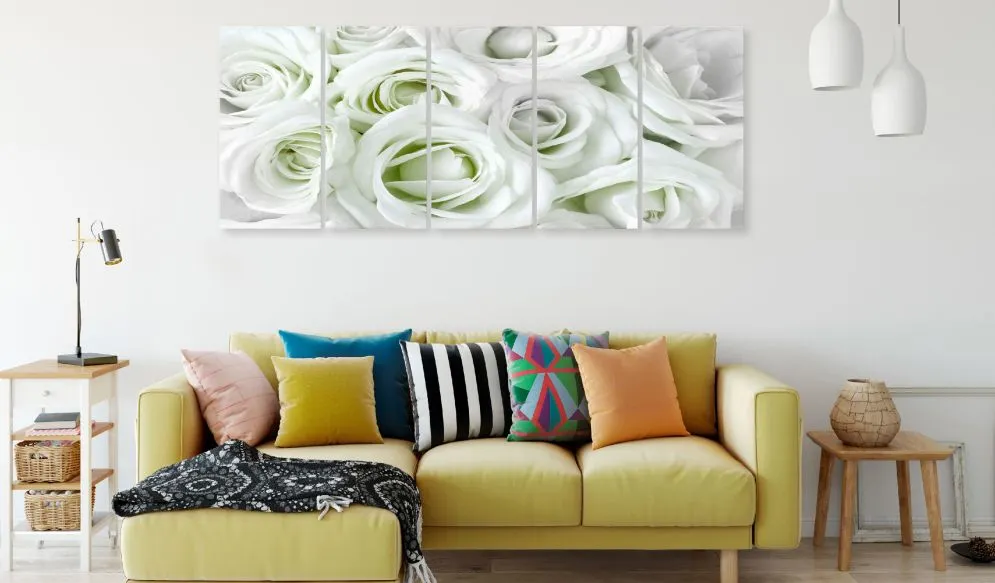 Obraz - Atłasowa róża (5-częściowy) wąski zielony-2