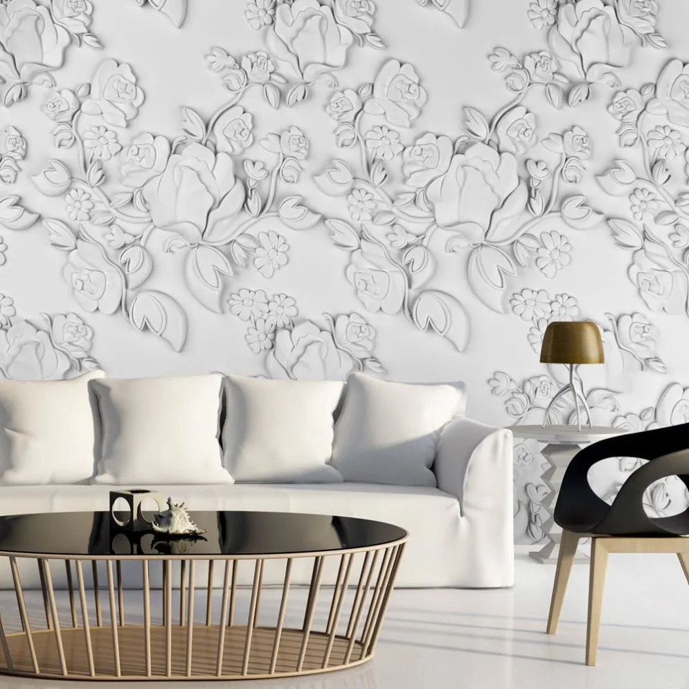 Fototapeta - Biały ornament  róże-1