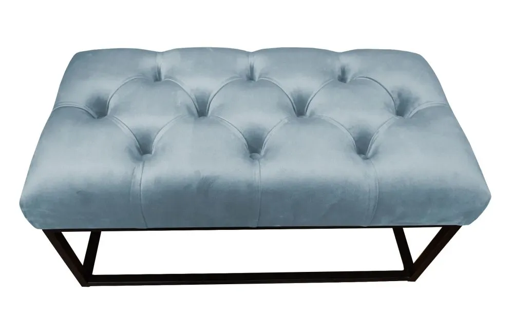 Ławka CHARLIE BL VELVET szara tapicerowana tkaniną aksamitną z czarną podstawą | MIRAT. styl GLAMOUR