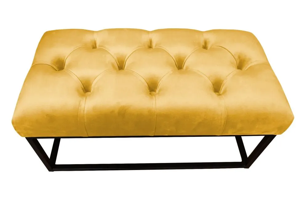 Ławka CHARLIE MG VELVET musztardowa/curry pikowana tapicerowana aksamitem | MIRAT. styl GLAMOUR
