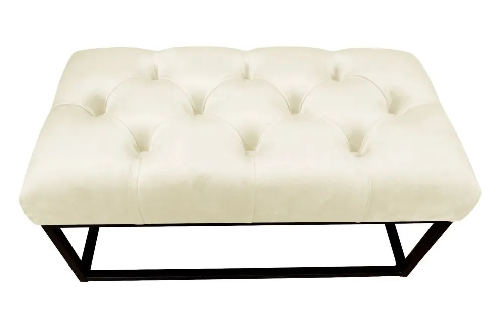 Ławka CHARLIE MG VELVET ecru dekoracyjna na czarnym stelażu | MIRAT. w stylu GLAMOUR kolekcja