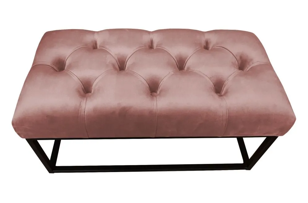 Ławka CHARLIE MG VELVET różowa pikowana na czarnym stelażu | MIRAT. w stylu GLAMOUR kolekcja