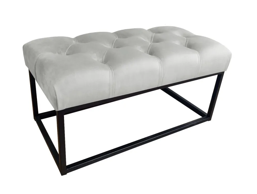 Ławka CHARLIE MG VELVET jasnoszara dekoracyjna na czarnym stelażu | MIRAT. w stylu GLAMOUR kolekcja