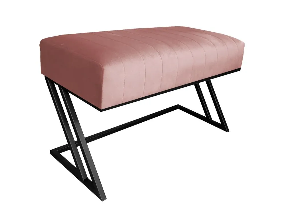 Ławka ROZALIA MG VELVET różowa tapicerowana aksamitem na czarnym stelażu | MIRAT. w stylu LOFT kolekcja