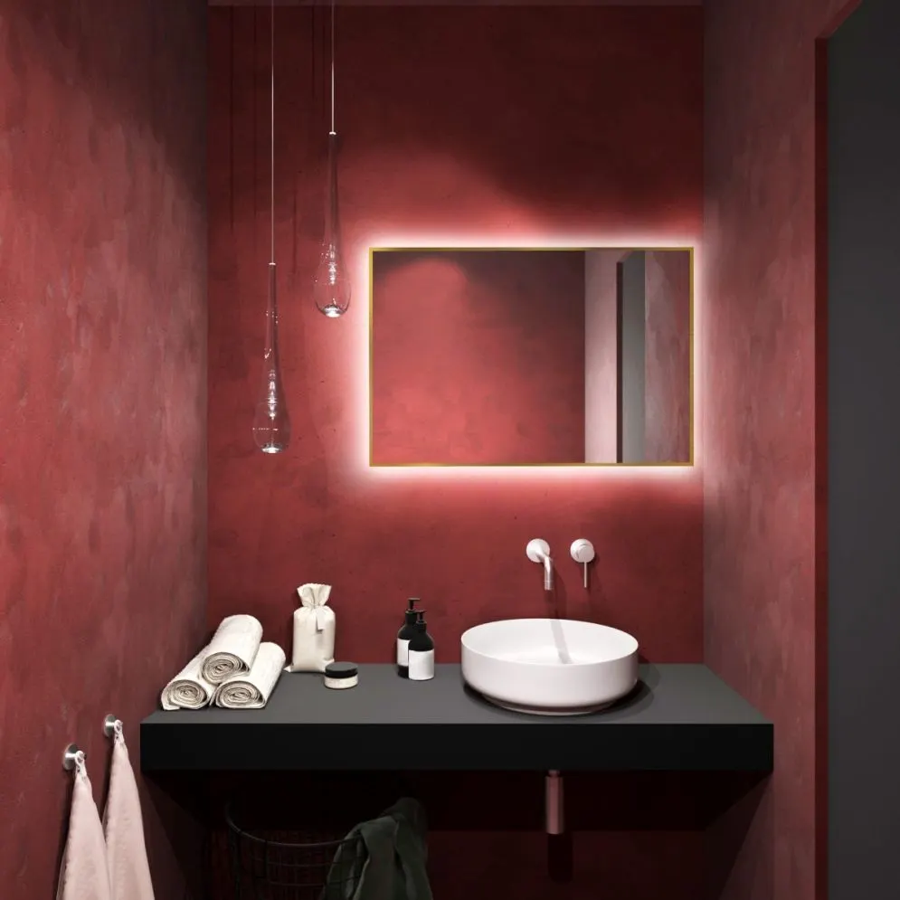 Wiszące lustro łazienkowe LUMO 90x60cm złote z oświetleniem LED I sklep meblowy MIRAT.