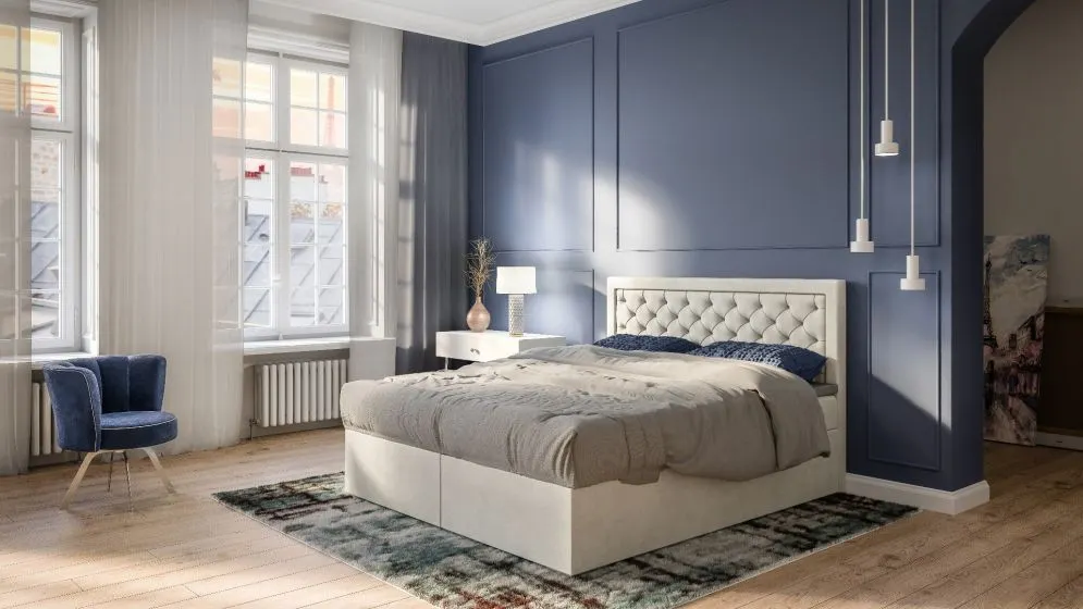 Łóżko kontynentalne EKSPRESJO 140 jasno szare velvet z pojemnikiem do sypialni | MIRAT. w stylu GLAMOUR kolekcja
