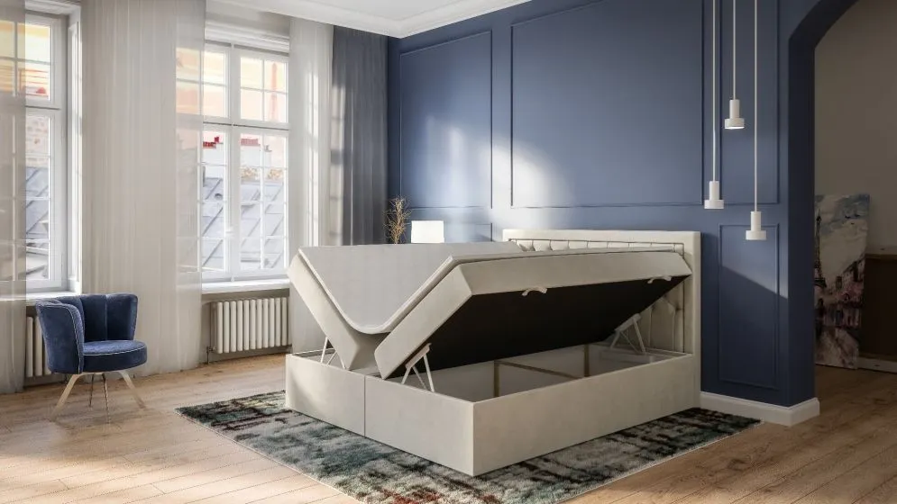 Łóżko kontynentalne EKSPRESJO 160 zielone velvet z pojemnikiem do sypialni | MIRAT. w stylu GLAMOUR kolekcja