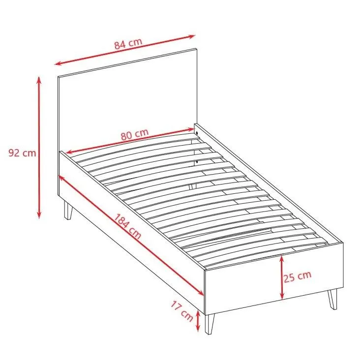 Łóżko dziecięce KUBI 80x180 szare ze stelażem | MIRAT. styl SKANDYNAWSKI kolekcja KUBI