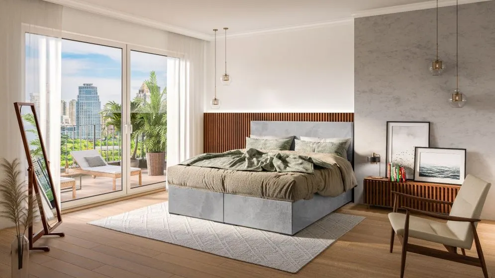 Łóżko kontynentalne MANHATTAN 160 jasno szare velvet z pojemnikiem do sypialni | MIRAT. w stylu GLAMOUR kolekcja