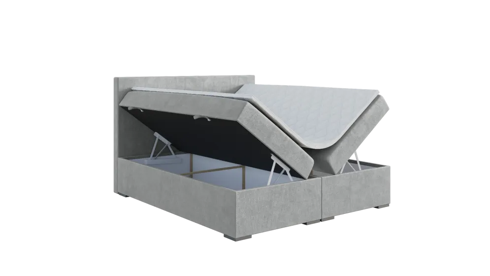 Łóżko kontynentalne MANHATTAN 160 jasno szare velvet z pojemnikiem do sypialni | MIRAT. w stylu GLAMOUR kolekcja