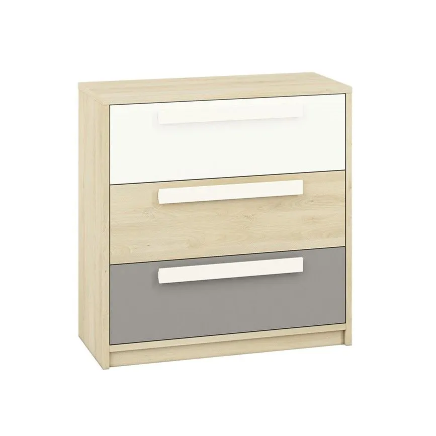 Komoda DOT 92 buk/biała/szara do pokoju młodzieżowego I sklep meblowy MIRAT. styl SKANDYNAWSKI kolekcja DOT