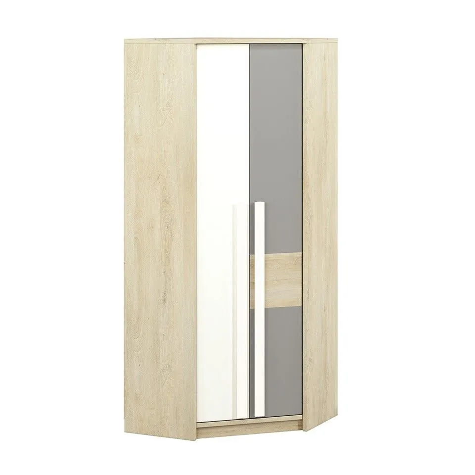 Szafa narożna DOT 2D buk/biała/szara do pokoju młodzieżowego I sklep meblowy MIRAT. styl SKANDYNAWSKI