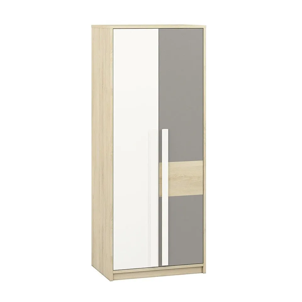 Szafa DOT 2D buk/biała/szara dwudrzwiowa młodzieżowa I sklep meblowy MIRAT. styl SKANDYNAWSKI kolekcja DOT