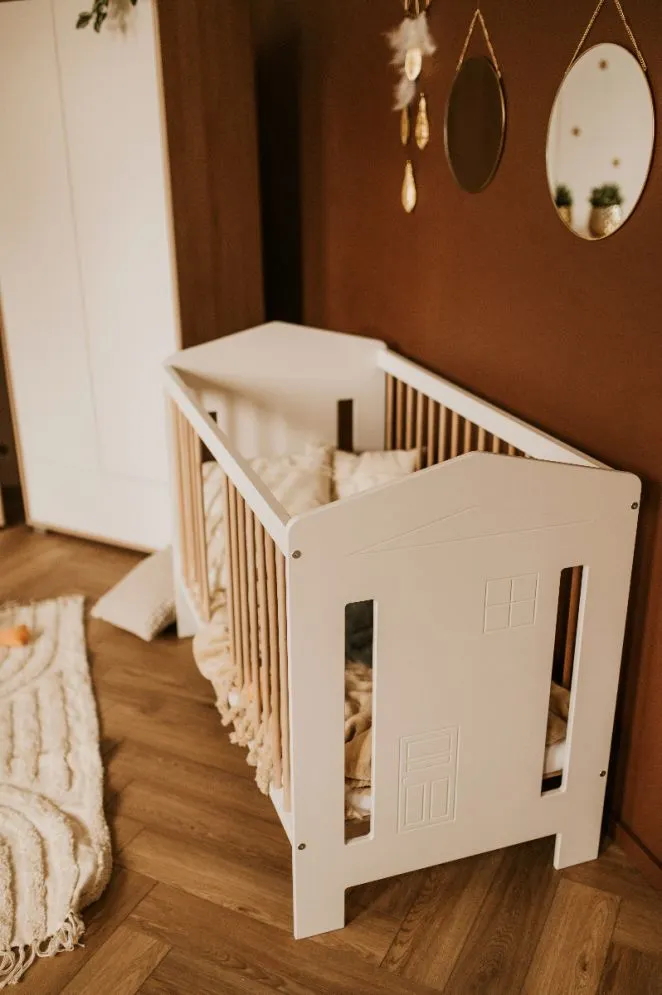 Łóżeczko dziecięce IDA 120x60 białe/buk z wyciąganymi szczebelkami I sklep meblowy MIRAT.