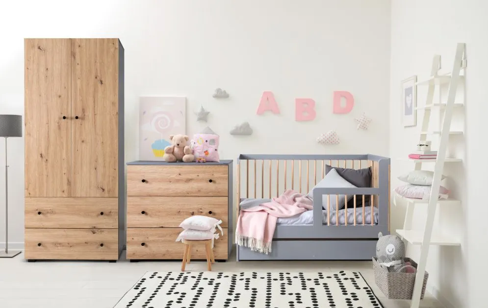 Szafa PAULINE grafitowa/dąb z dwoma szufladami I sklep meblowy MIRAT. kolekcja PAULINE