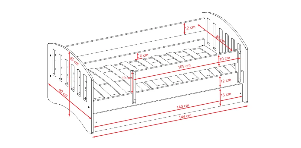 Łóżko dziecięce CLASSIC 1 140x80 różowe polskiej produkcji | MIRAT.  kolekcja CLASSIC