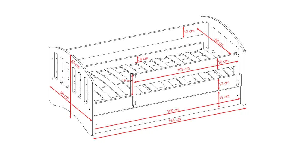 Łóżko dziecięce CLASSIC 1 MIX 160x80 szare pojedyncze | MIRAT.  kolekcja CLASSIC