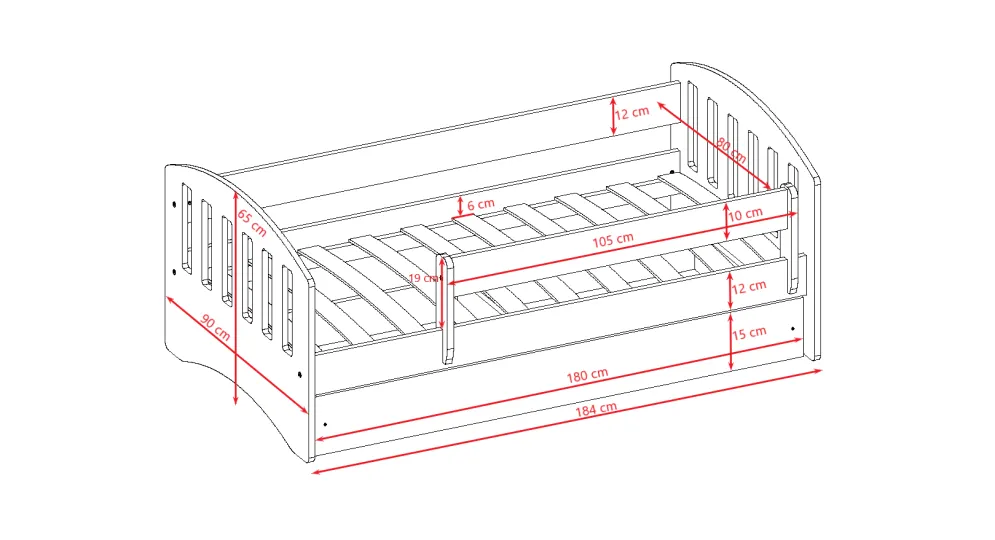 Łóżko dziecięce CLASSIC 1 180x80 białe z szufladą polskiej produkcji | MIRAT. kolekcja CLASSIC