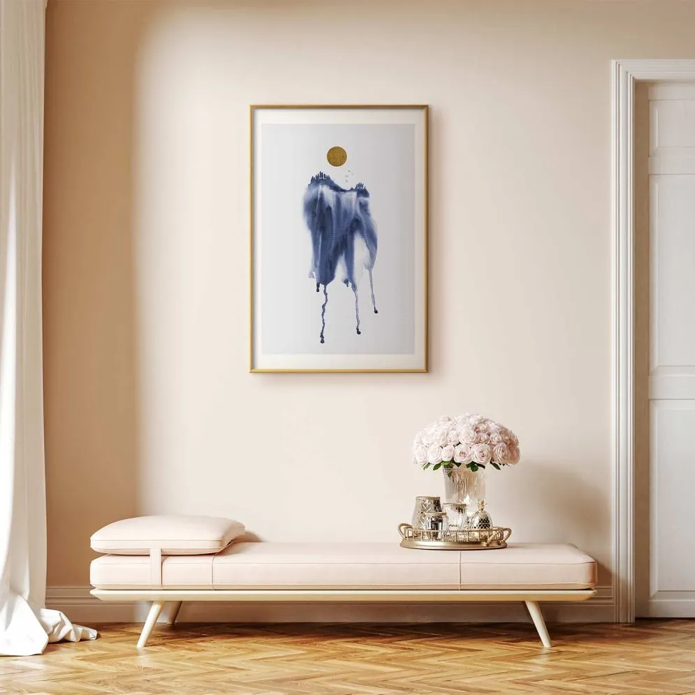 Plakat akwarelowa abstrakcja 21 x 30 cm z ramą złotą | MIRAT.  kolekcja a-A-0399-ao-a