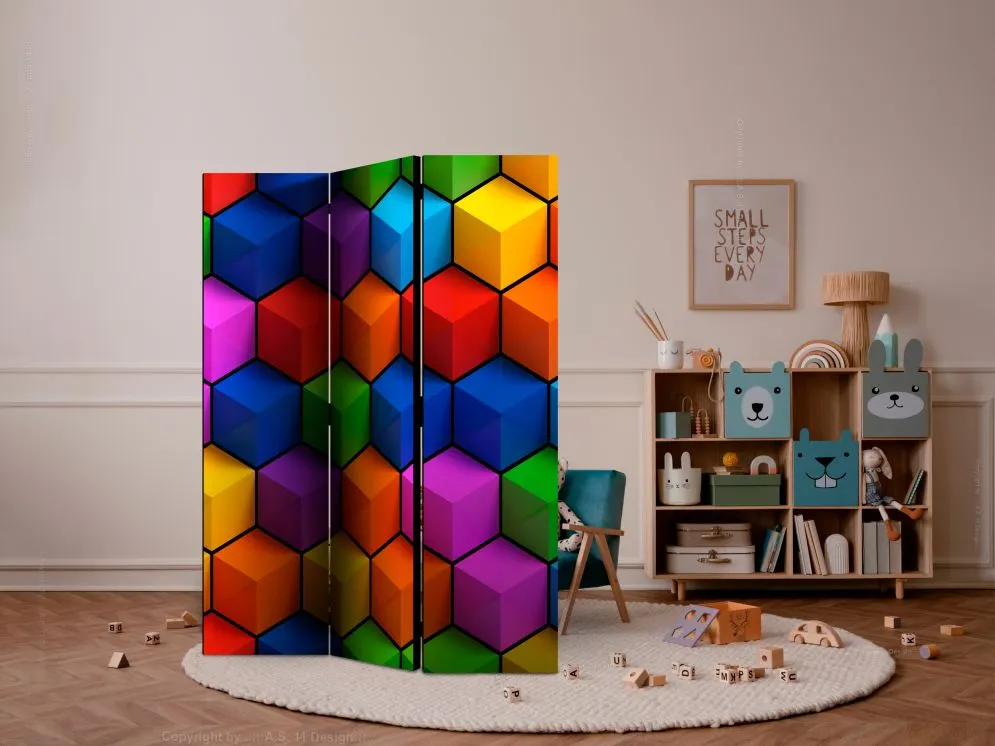 Parawan dwustronny 3D 135x172 cm 3-częściowy wielokolorowy | MIRAT.