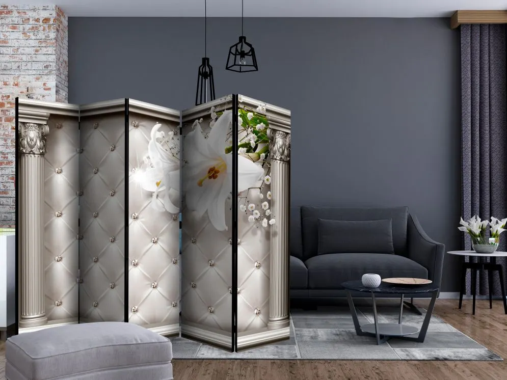 Parawan jednostronny Kwiaty 225x172 cm 5-częściowy szary | MIRAT.