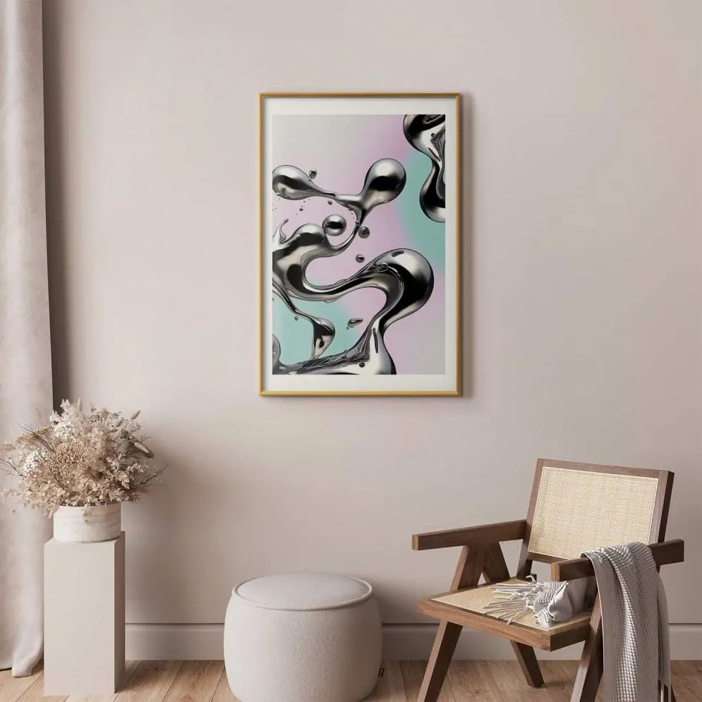 Plakat Metaliczne Płynności 40x60 cm z ramą złotą z marginesem | MIRAT.