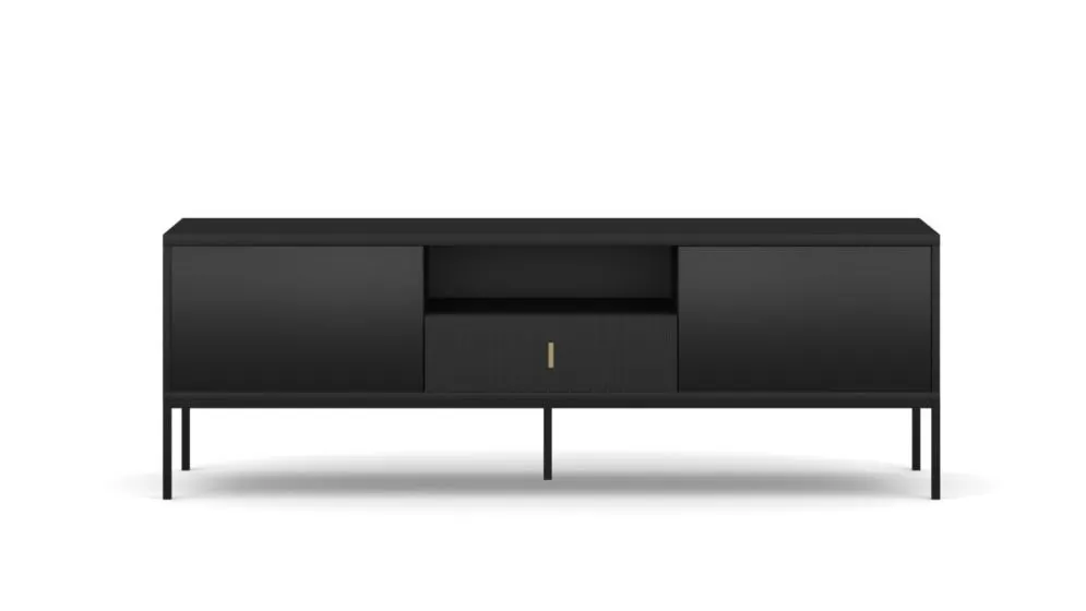 Szafka RTV MAGGIORE 154 czarna mat loft I sklep meblowy MIRAT. styl GLAMOUR, LOFT, RYFLOWANY kolekcja MAGGIORE