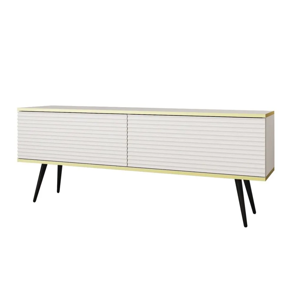 Szafka RTV KARL 3D 135cm wisząca/stojąca biały mat  I sklep meblowy MIRAT. styl GLAMOUR, RYFLOWANY