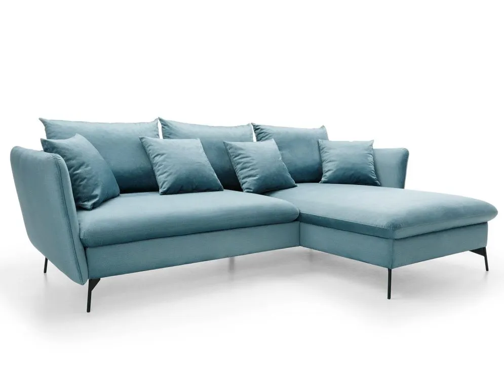 Narożnik z funkcją spania LINDA VELVET niebieski prawy mały I sklep meblowy MIRAT.