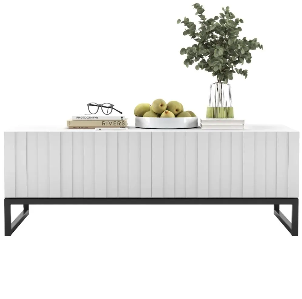 Stolik kawowy TAL 3D 110x54cm biały mat nowoczesny I sklep meblowy MIRAT. styl LOFT, RYFLOWANY kolekcja TAL