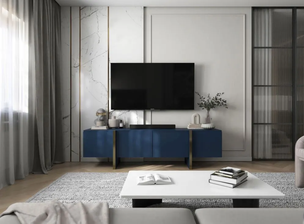 Szafka RTV GRANT 180cm granatowy mat glamour I sklep meblowy MIRAT. styl GLAMOUR