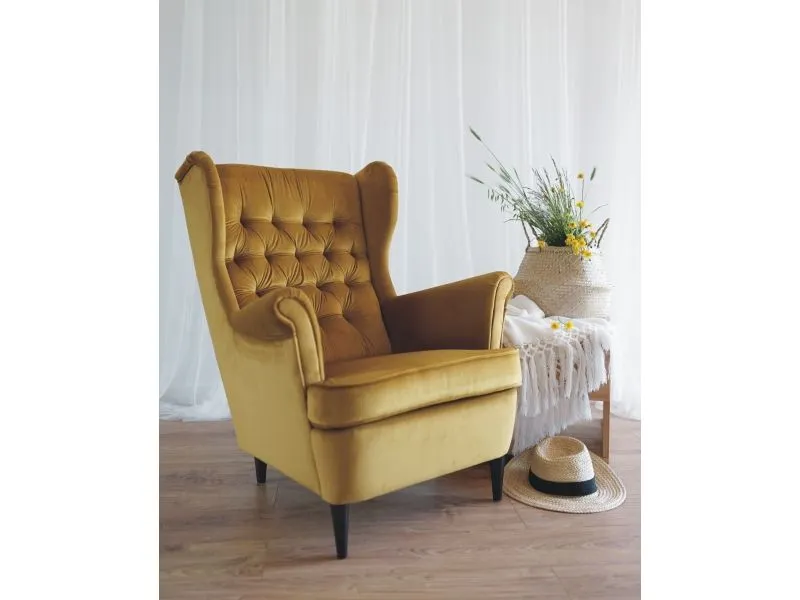 Fotel HARRY VELVET curry uszak do salonu | MIRAT. w stylu GLAMOUR, VINTAGE kolekcja