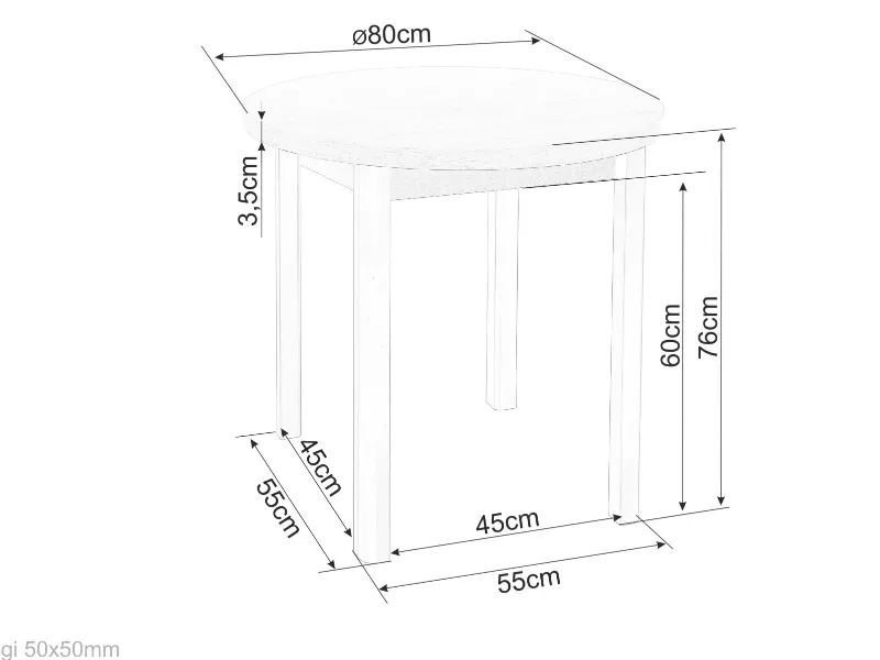 Stół okrągły ADAM o średnicy 80 cm Dąb Cremona Torro / Kaszmir | MIRAT