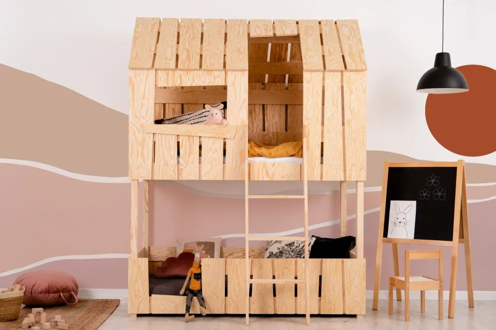 Łóżko piętrowe PAT 80x180 sosna dwuosobowe ze stelażami | MIRAT.