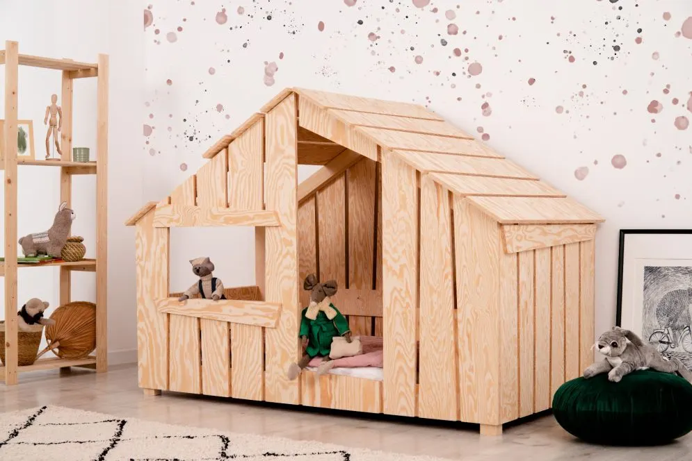 Łóżko dziecięce domek FRED 80x160 sosna ze stelażem | MIRAT.