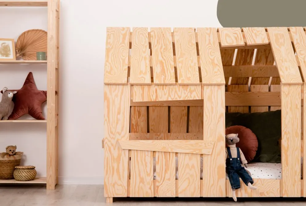 Łóżko dziecięce domek MAT 90x190 sosna ze stelażem | MIRAT.