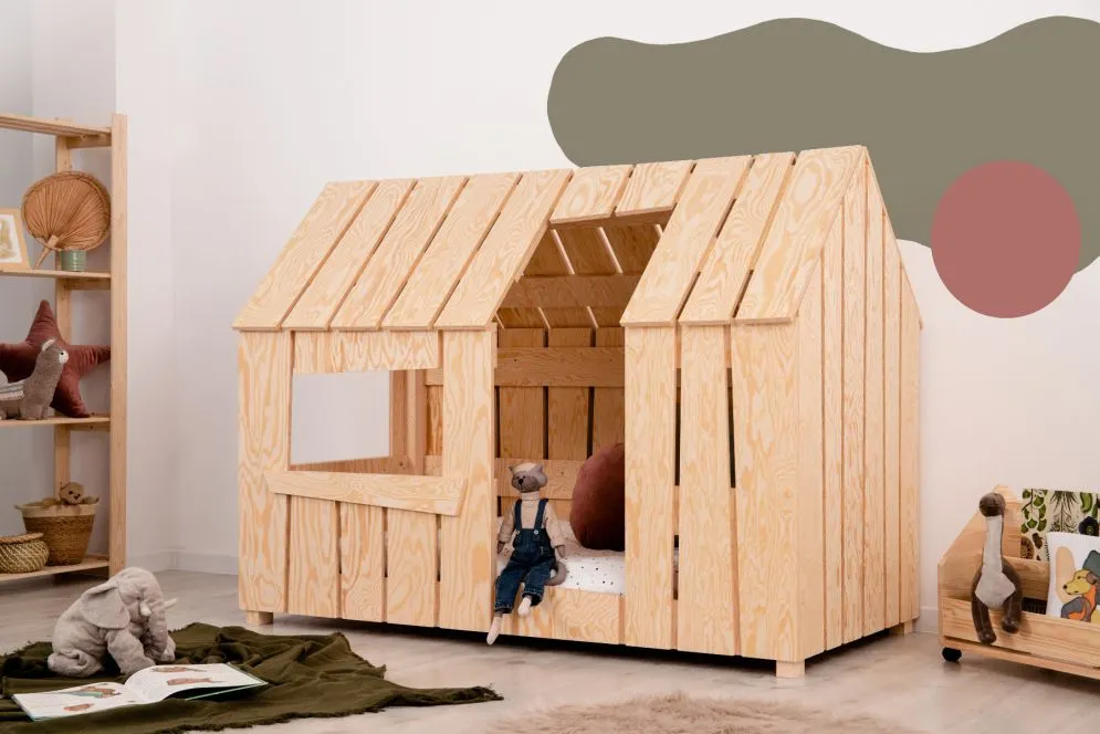 Łóżko dziecięce domek MAT 70x140 sosna z daszkiem | MIRAT.