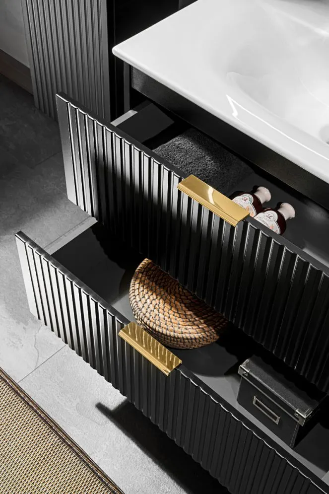 Szafka pod umywalkę ADEL BLACK 82 80cm czarny mat ryflowane fronty I sklep meblowy MIRAT. styl LOFT, RYFLOWANY