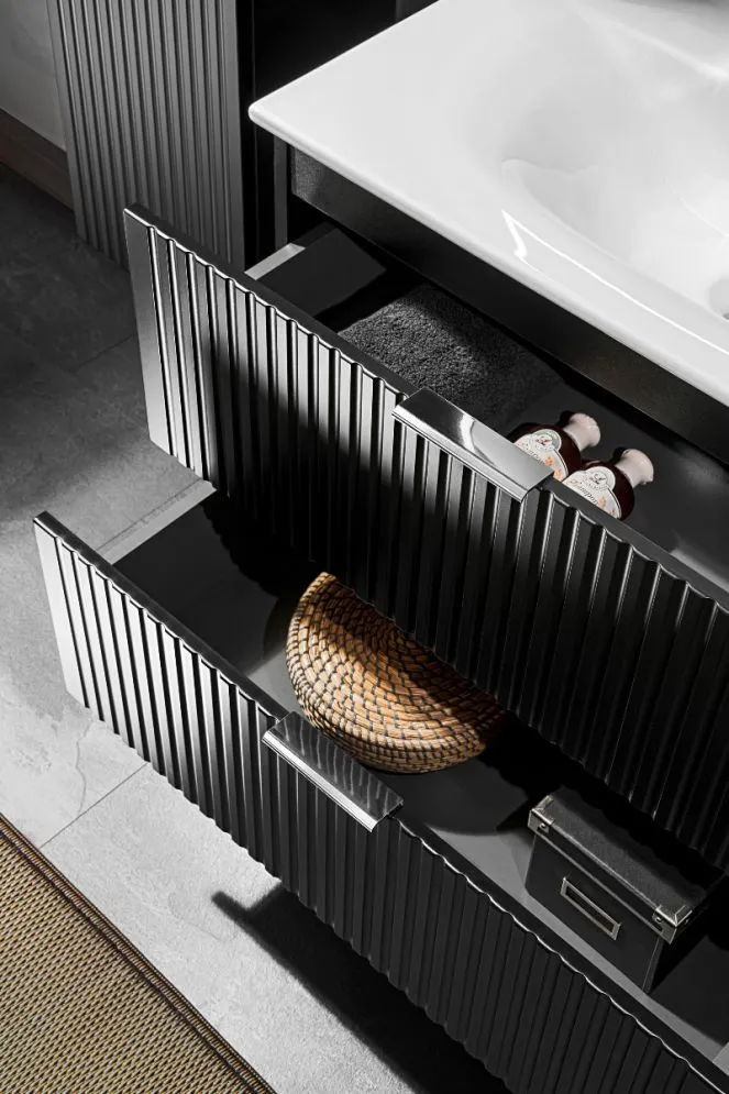 Wisząca szafka pod umywalkę ADEL BLACK 82 60cm czarny mat I sklep meblowy MIRAT. styl LOFT, RYFLOWANY