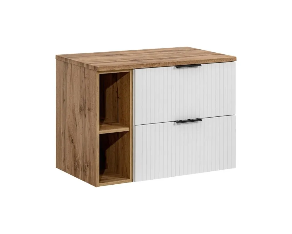 Wisząca szafka pod umywalkę nablatową ADEL WHITE 82 60cm biała- zestaw 80cm z regałem i blatem I sklep meblowy MIRAT. styl RYFLOWANY, SKANDYNAWSKI