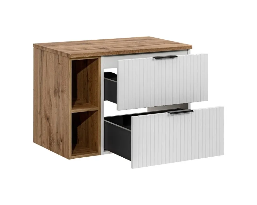 Wisząca szafka pod umywalkę nablatową ADEL WHITE 82 60cm biała- zestaw 80cm z regałem i blatem I sklep meblowy MIRAT. styl RYFLOWANY, SKANDYNAWSKI