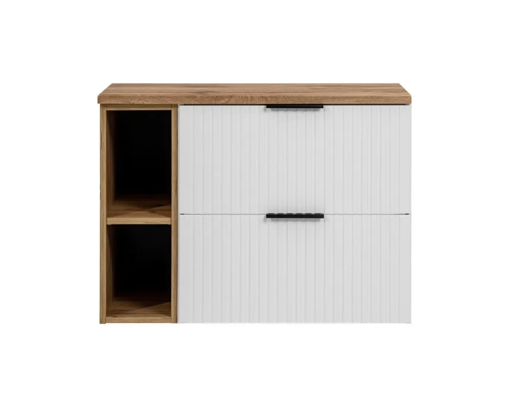 Wisząca szafka pod umywalkę nablatową ADEL WHITE 82 60cm biała- zestaw 80cm z regałem i blatem I sklep meblowy MIRAT. styl RYFLOWANY, SKANDYNAWSKI