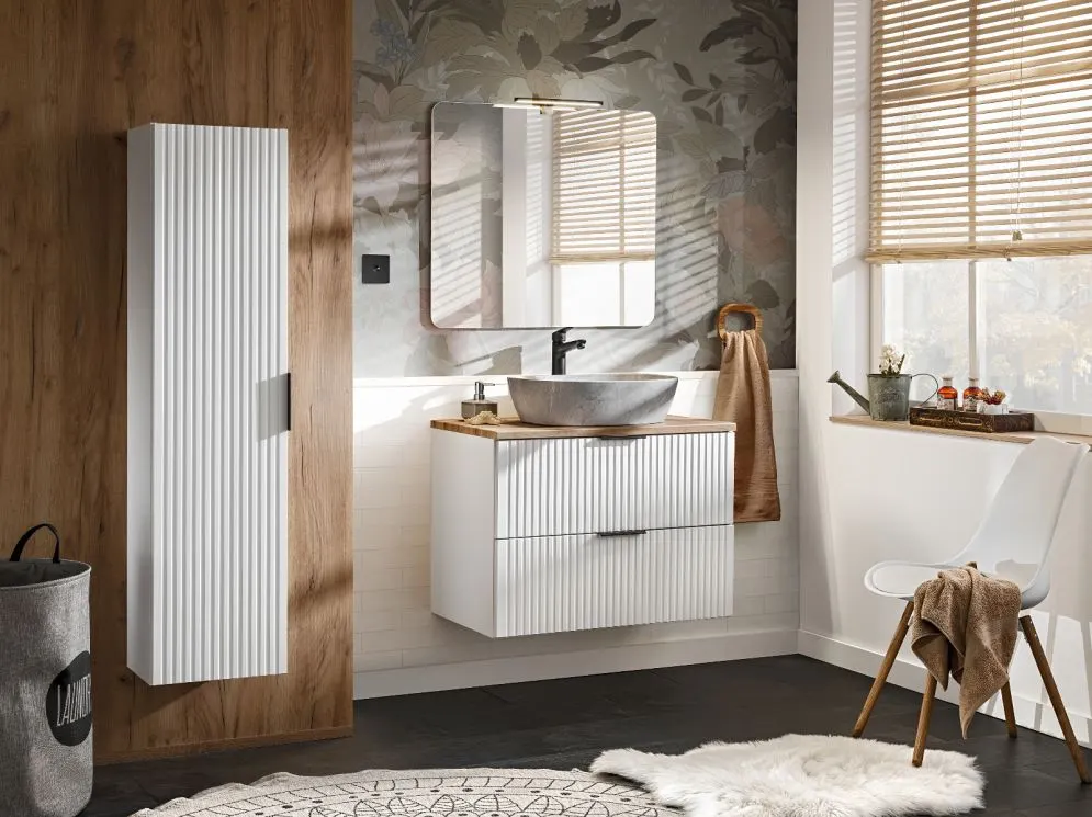 Szafka pod umywalkę ADEL WHITE 82 80cm biała z ryflowanymi frontami I sklep meblowy MIRAT. styl LOFT, RYFLOWANY, SKANDYNAWSKI