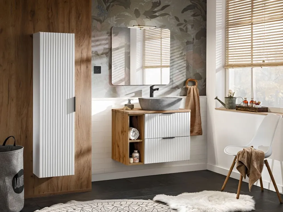 Szafka łazienkowa ADEL WHITE 80 35cm biała wysoka I sklep meblowy MIRAT. styl LOFT, RYFLOWANY, SKANDYNAWSKI