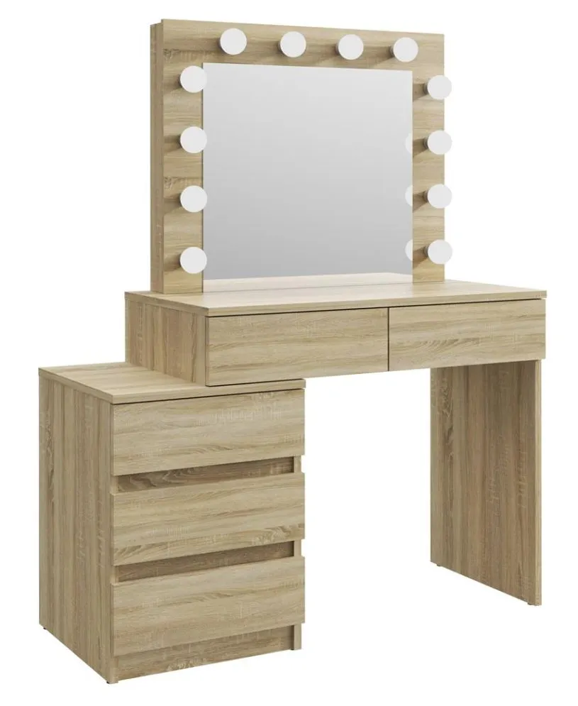 Toaletka CAVIA dąb sonoma z lustrem i kontenerkiem | MIRAT. styl SKANDYNAWSKI