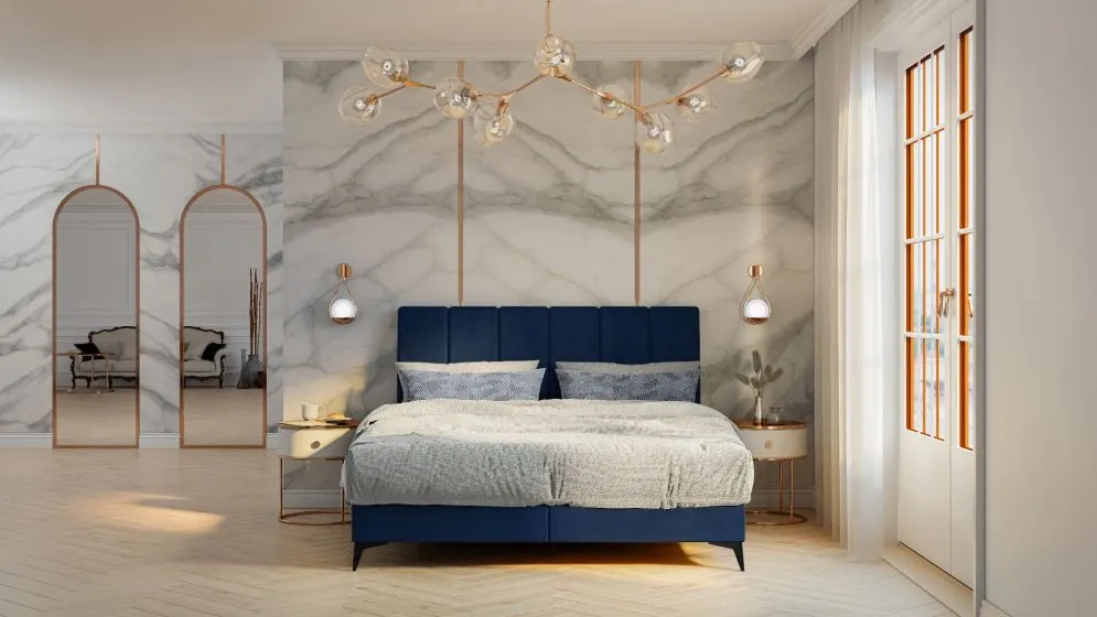 Łóżko kontynentalne DERDA 160x200 jasno szare velvet z pojemnikiem do sypialni | MIRAT. w stylu GLAMOUR kolekcja