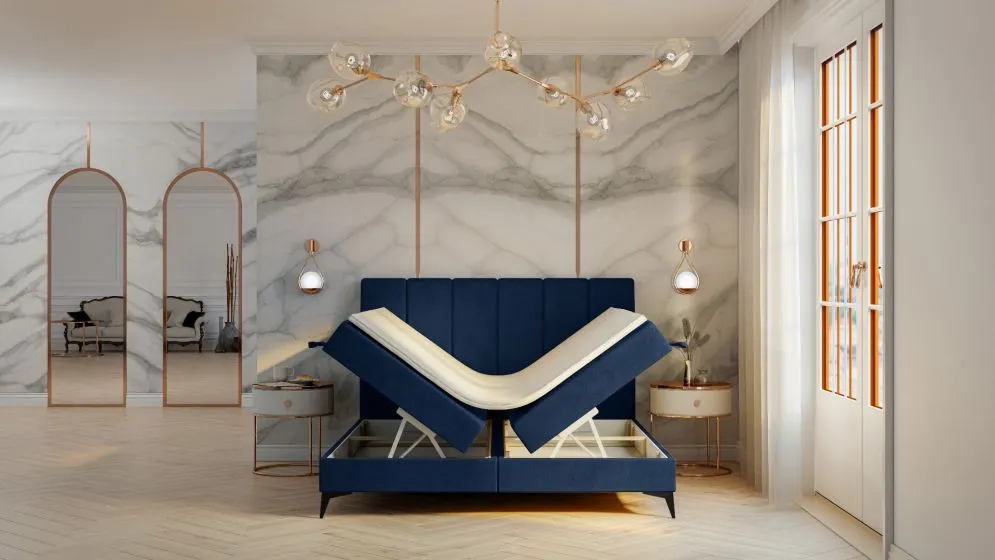 Łóżko kontynentalne DERDA 140 zielone velvet z pojemnikiem do sypialni | MIRAT. w stylu GLAMOUR kolekcja